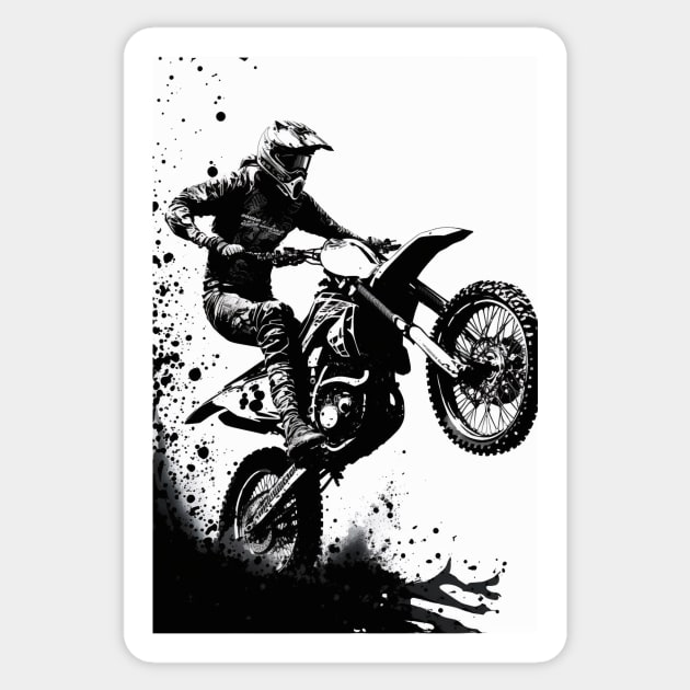 Dirt bike wheelie - splashed ink - white background Sticker by KoolArtDistrict